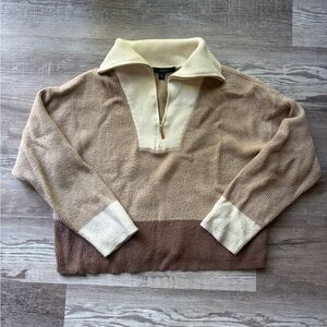 Andrew Marc New York  cream and brown quarter zip sweater Size M